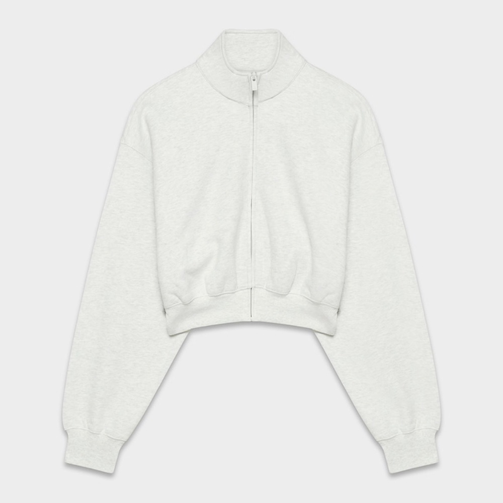 Aritzia Cozy Sweatfleece Boyfriend Mock Crop Zip-Up – Heather Cloud White